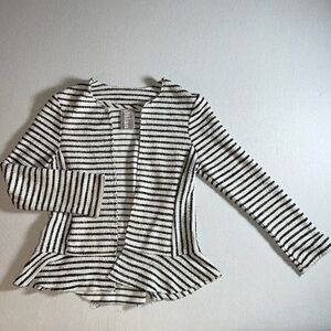 Anthropologie Dolan Tweed Stripe White + Black Open Cardigan Blazer, Small